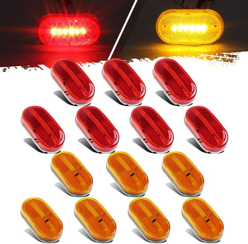 Photo 1 of  14Pcs 4 Inch Rectangle Trailer RV 6 LED Side Marker Clearence Lights w Reflex Lens [DOT Certified] Sealed Waterproof Running Light for Truck Camper Motorhome, Surface Mount, 12V (7Amber+7Red)