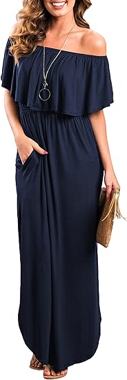 Photo 1 of ****SIZE XL****Sarin Mathews Womens Off The Shoulder Ruffle Party Dress Casual Side Split Beach Long Maxi Dresses with Pockets