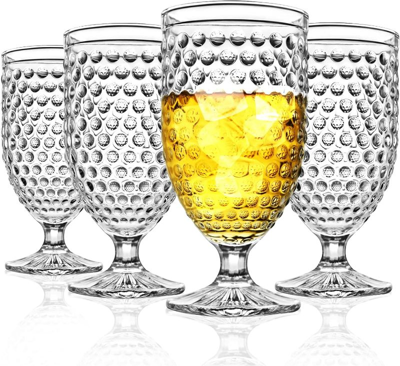 Photo 1 of Hobnail Glass Goblets 16.9 Oz, Stemmed Water Glasses, Iced Tea Goblets, Vintage Drinking Glasses for Beverages, Set of 4 (Clear)