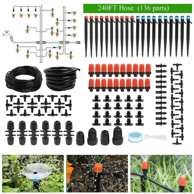 Photo 1 of 240FT Drip Irrigation System Kit, Automatic Garden Watering Misting System for Greenhouse, Yard, Lawn, Plant with 1/2 inch Hose 1/4 inch Distribution Tubing and Accessories