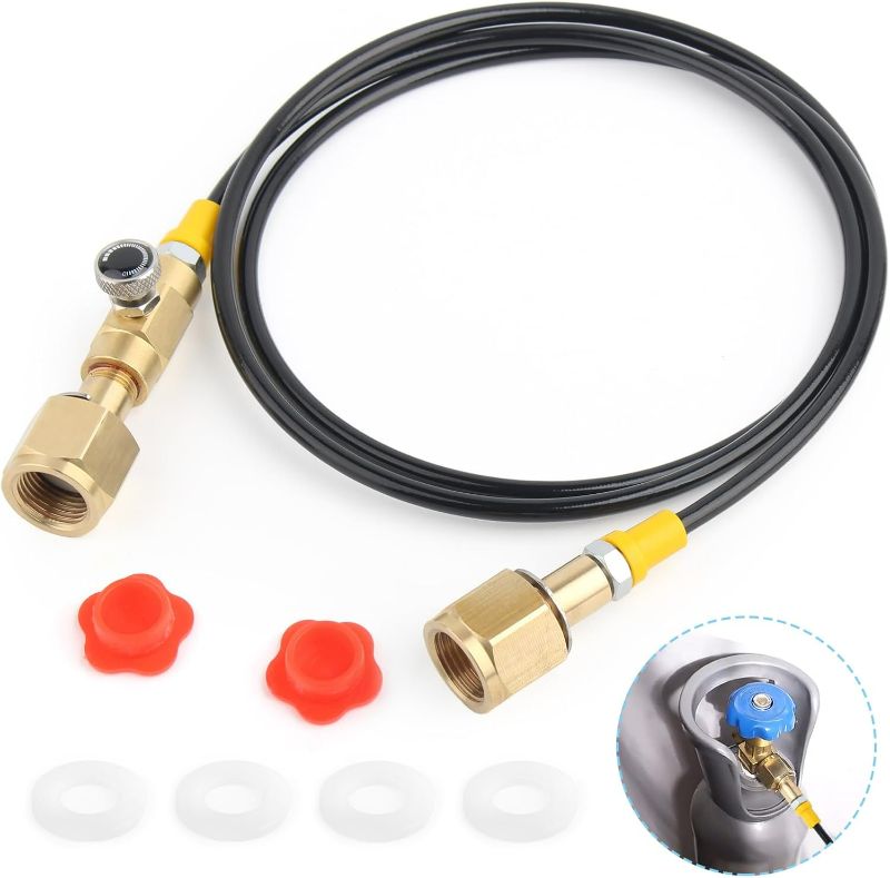 Photo 1 of CO2 Tank Refill Station Charging Adapter with 60 Inch Hose for Filling Soda Machine CO2 Adapter Quick Connector Hose CGA320 to CGA320 Threaded CO2 Tansfer Tank