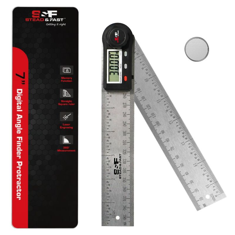 Photo 1 of Angle Finder Tool Digital 7 Inch / 200 mm Stainless Steel, Digital Protractor Display Angle Ruler for Measuring, Woodworking, Construction, Wall angle Measurement by S&F STEAD & FAST