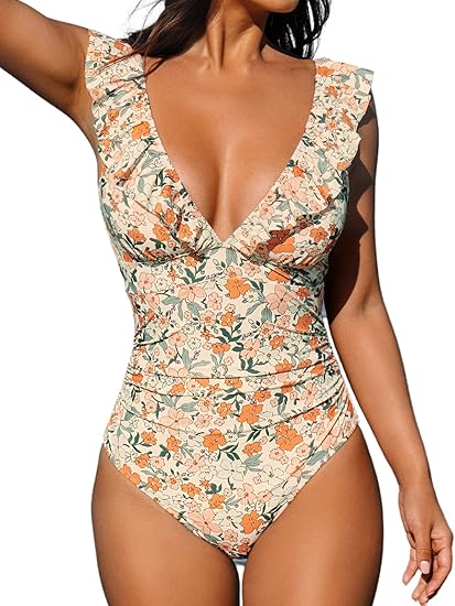 Photo 1 of ***SIZE XXL*** CUPSHE Women's Ruffled One Piece Swimsuit V Neck Lace Up