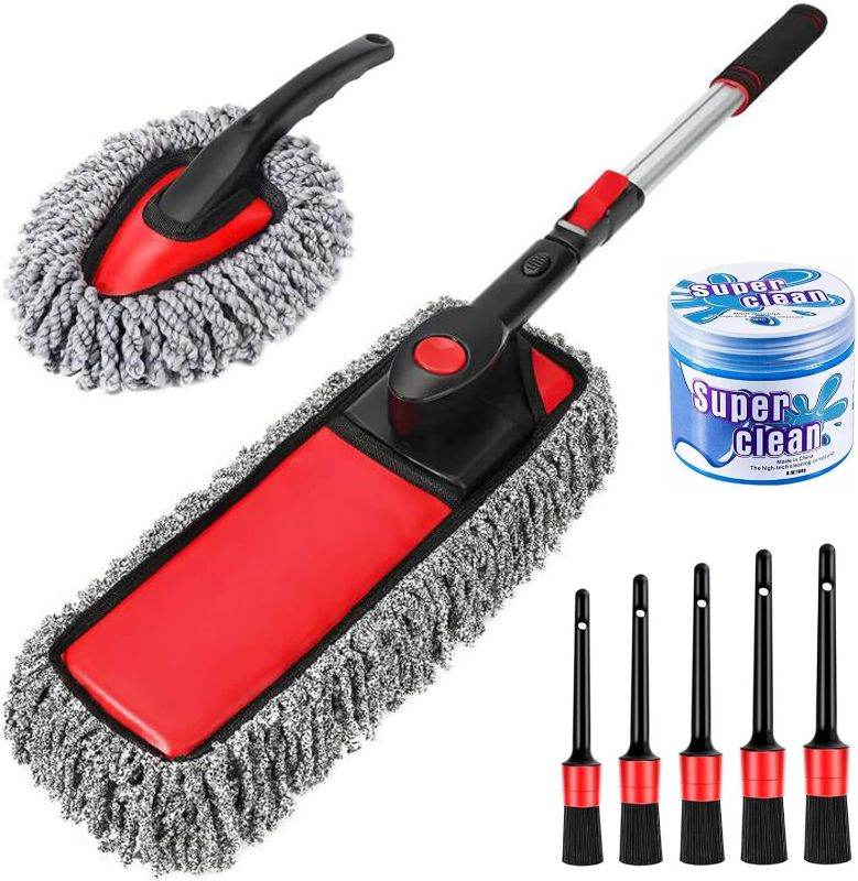 Photo 1 of Microfiber Car Duster Exterior Scratch Free Extendable Handle, Wax Soft Hair Car Duster Brush Kit, Auto Detailing Brush, Car Interior Cleaning Kit Car Wash Brush Kit for Car Home Cleaning