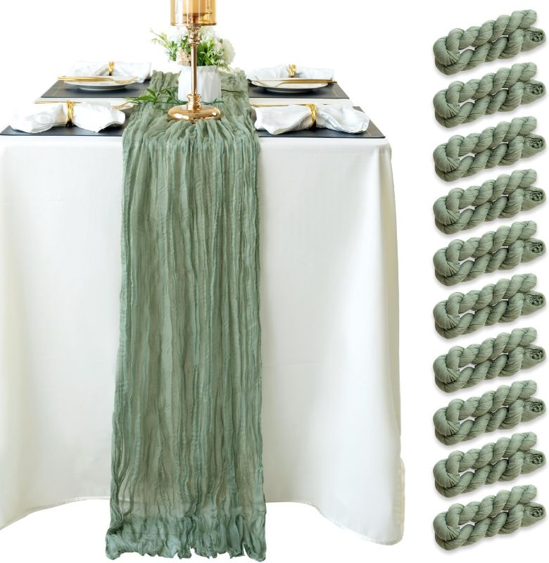 Photo 1 of 10 Pack Cheesecloth Table Runner,10ft Gauze Boho Romantic Cheese Cloth Table Runner for Wedding Bridal Fall Party Table Decoration(Sage Green)