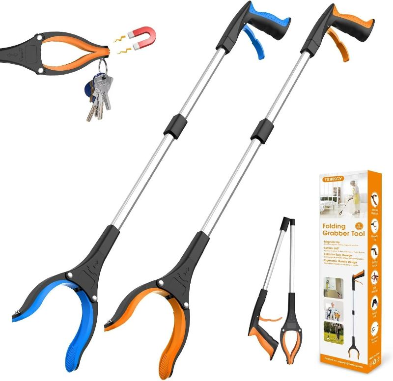 Photo 1 of 32" Grabber Reacher Tool, 2-Pack Foldable Reacher Grabber Pickup Tool with 360° Rotating Jaw & Magnet