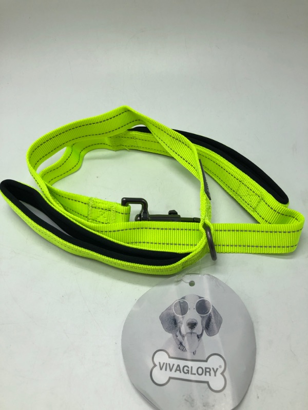 Photo 2 of ***BRIGHT YELLOW*** VIVAGLORY Traffic Handle Dog Leashes, Two Padded Soft Handles Strong Dog Leash, Reflective & Metal Hook Training Dog Lead, Bright Yellow, 4 ft. x 1 in