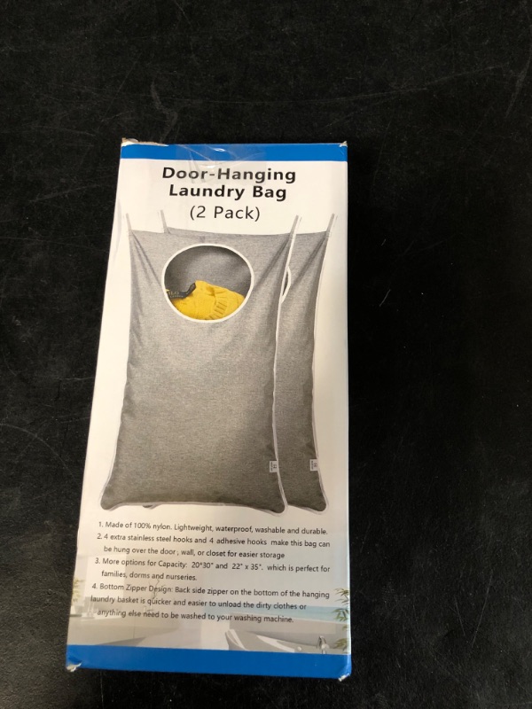 Photo 3 of KEEPJOY Saves Space Door-Hanging Laundry Bag,Door Hanging Laundry Hamper with 2 Different Types of Hooks, Oxford Fabric Hanging Laundry Basket for Clothes Size 30"X20" -2 Pack Gray