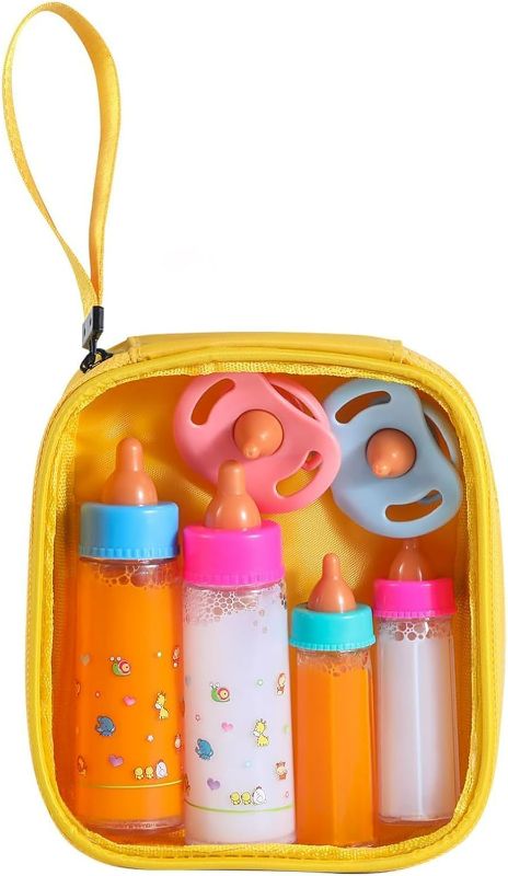 Photo 1 of Kaydora Baby Doll Bottle Accessories - 6 Pcs Feeding Bottle Toys, Magic Disappearing Milk & Juice, Pretend Play Set with Pacifiers 