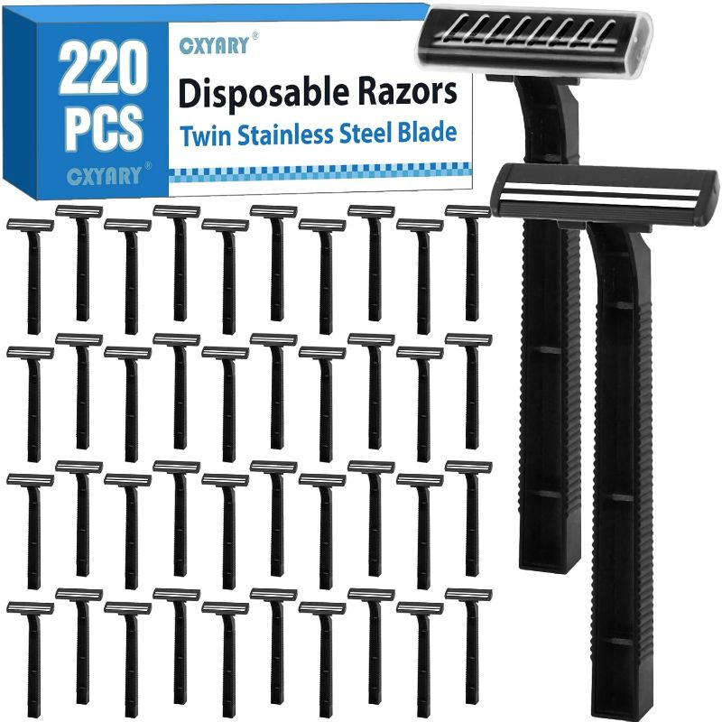 Photo 1 of CXYARY 220 Pcs Twin Blade Disposable Razors With Clear Safety Cap Black 