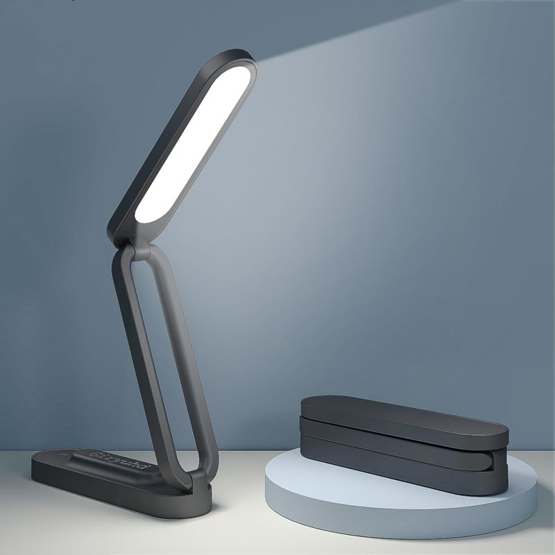 Photo 1 of LED Desk Lamp for Office Home & Battery Operated Lamp Rechargeable Lamp Foldable & Portable Light, LED Desk Light Strip, 3 Brightness Dimmable Small Desk Lamp Wireless Reading Lamp (Black)