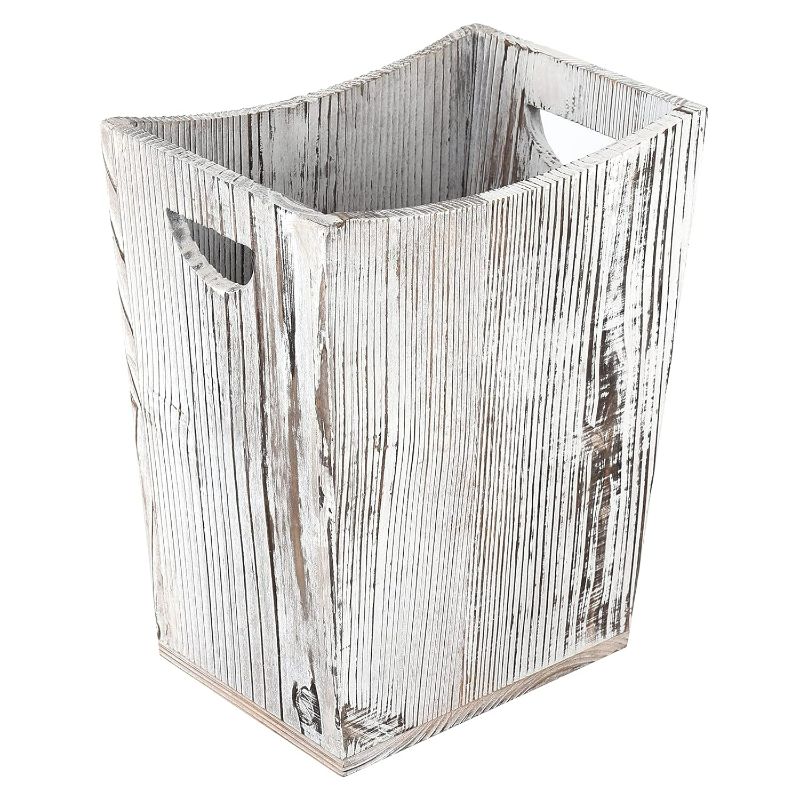 Photo 1 of Wood Wastebasket Small Trash Can Rustic Wooden Garbage Storage Trash Can with Double Handles for Bedroom Office Bathroom (Rustic Grey)