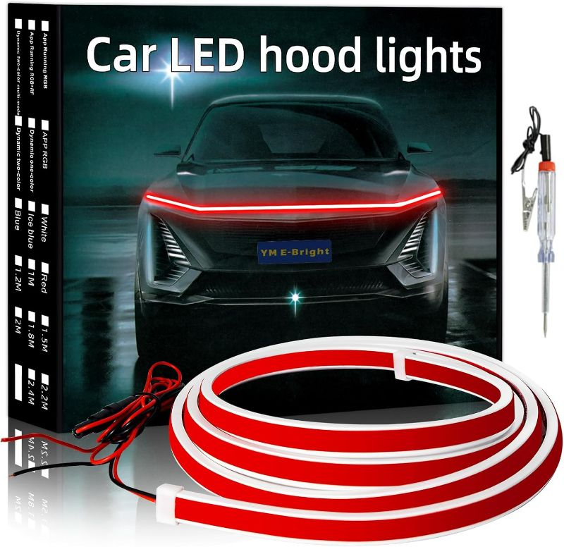Photo 1 of Bright Led Hood Light Strip Exterior Led Strip Lights for Cars Waterproof Flexible DRL Dynamic Scan Start Up Hoodbeam Kit Daytime Running Lights for Car,Truck,SUV,12V 70inch,Red,1 Set