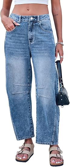 Photo 1 of ***SIZE M*** Mid Rise Barrel Jeans for Women Wide Leg Mid Waist Cropped Denim Pants Y2k Baggy Boyfriend Jeans with Pockets