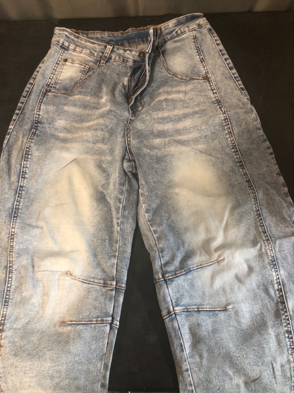 Photo 2 of ***SIZE M*** Mid Rise Barrel Jeans for Women Wide Leg Mid Waist Cropped Denim Pants Y2k Baggy Boyfriend Jeans with Pockets