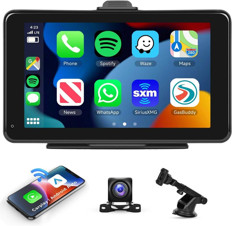 Photo 1 of Podofo Wireless Carplay Car Stereo, Portable Car Play and Android Auto Screen for Car with 1080p Backup Camera, Mirror Link/Siri/FM/AUX/Bluetooth/Navigation, 7 Inch Car Radio Receiver