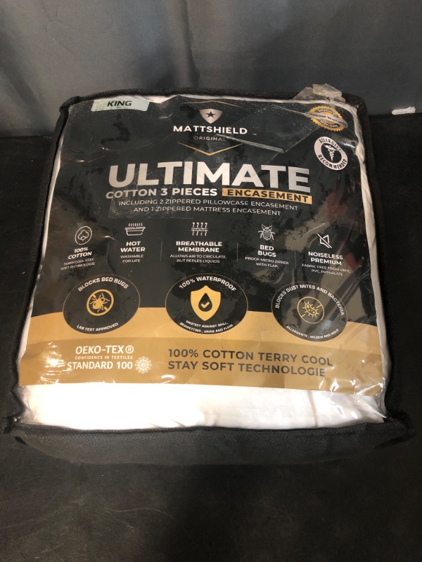 Photo 2 of ***KING*** MATTSHIELD New Ultimate 3-Piece Kit - Bed Bug-Proof Mattress Cover King Size 100% Cotton Top + 2 Pillow Protectors with Zipper - 6 Sided Waterproof Encasement, Total Defense Kit