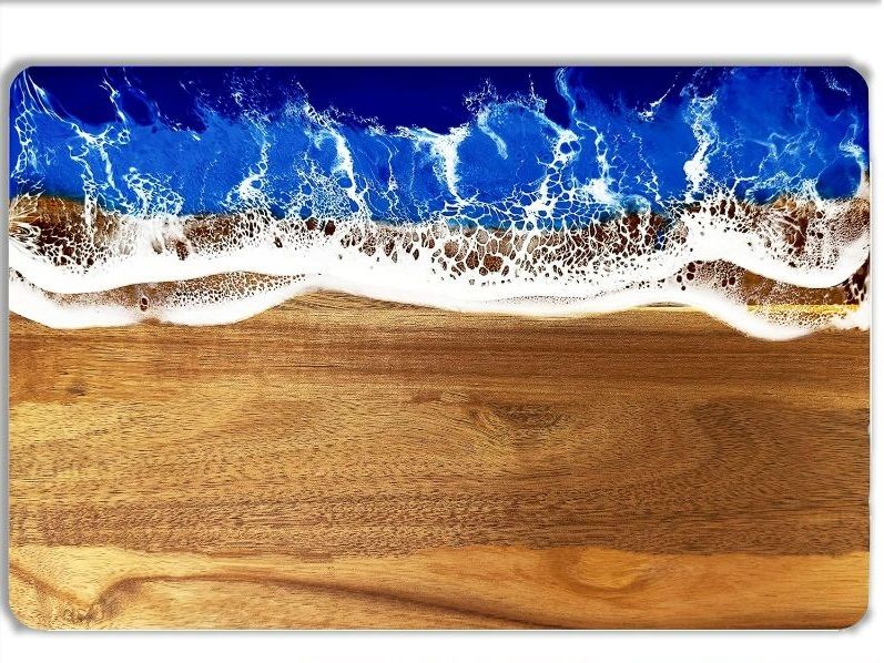 Photo 1 of Handcrafted Acacia Wood Cutting Board Resin Blue Wave Pattern for Kitchen Meal Prep and Serving Versatile Cheese & Charcuterie Board for Meat Vegetable Fruit Gift 15x10 Inch