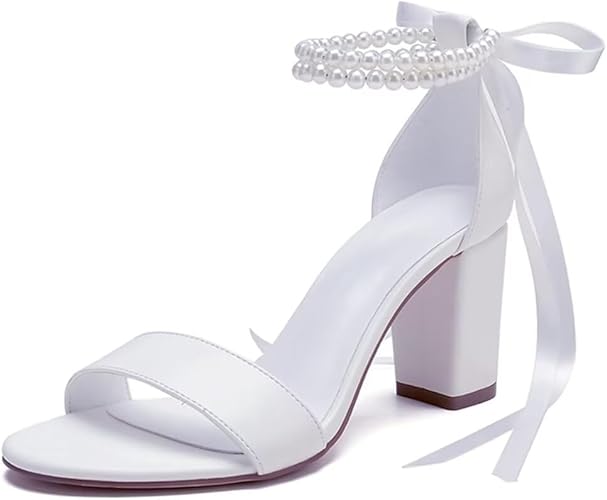 Photo 1 of ***SIZE 8*** Block Heel Wedding Shoes for Bride Women Chunky Heeled Sandals Pearl Bridal Shoes