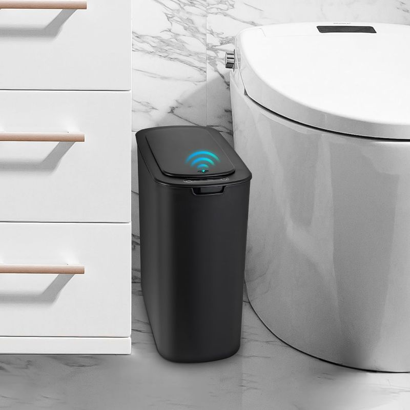 Photo 1 of Automatic Motion Sensor Black Bathroom Trash Can with Lid, 2.6 Gallon Touchless Trash Bin