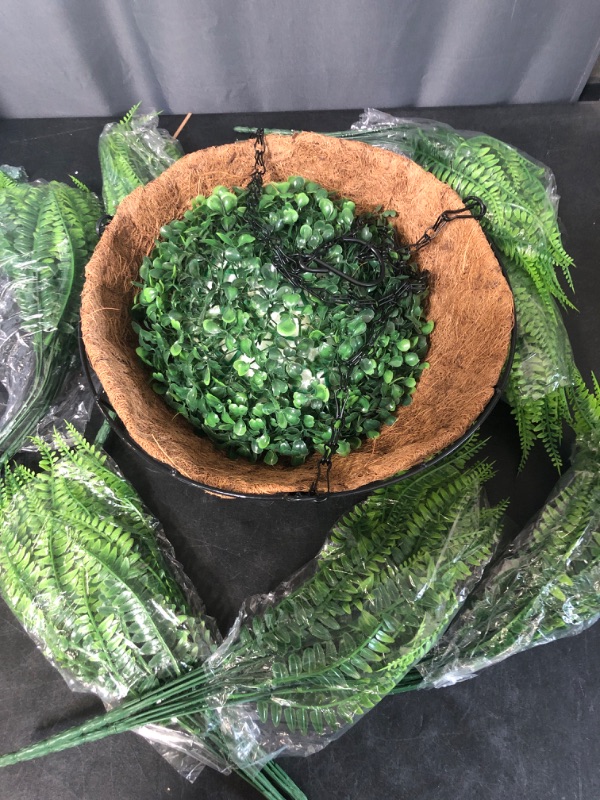 Photo 1 of 12 Bundles Fake Ferns, Artificial Boston Ferns Outdoors,Faux Shrubs Greenery Plastic Plants for Porch Planters Hanging Basket Patio Home Decoration(Green)