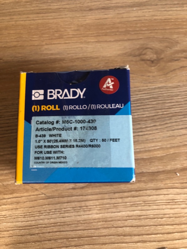 Photo 3 of Brady Multi-Purpose Vinyl Label Tape for M610, M611, M710, BMP61, and BMP71 Printers - 1" x 50', White. M6C-1000-439