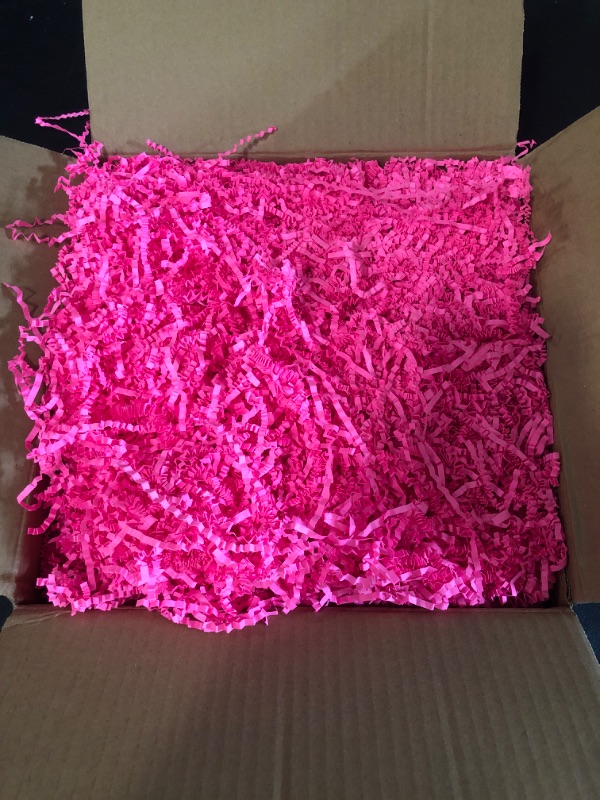 Photo 2 of Caleihd Crinkle Cut Paper Shred Filler 1LB Shredded Paper for Gift Box Baskets Wrapping and Filling (Pink)