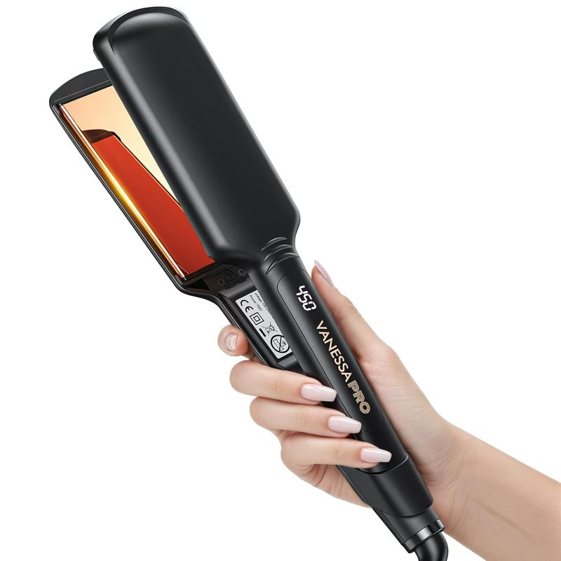 Photo 1 of VANESSA PRO Titanium Flat Iron for Sleek Hairstyling - 2 Inch for Thick, Black Hair With One Pass Straightening