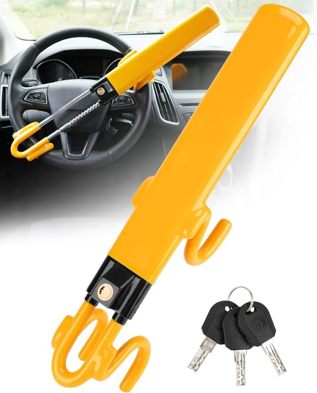 Photo 1 of  Steering Wheel Lock - Heavy Duty Antitheft Device and Car Security Lock with Adjustable Locking and 3 Keys 