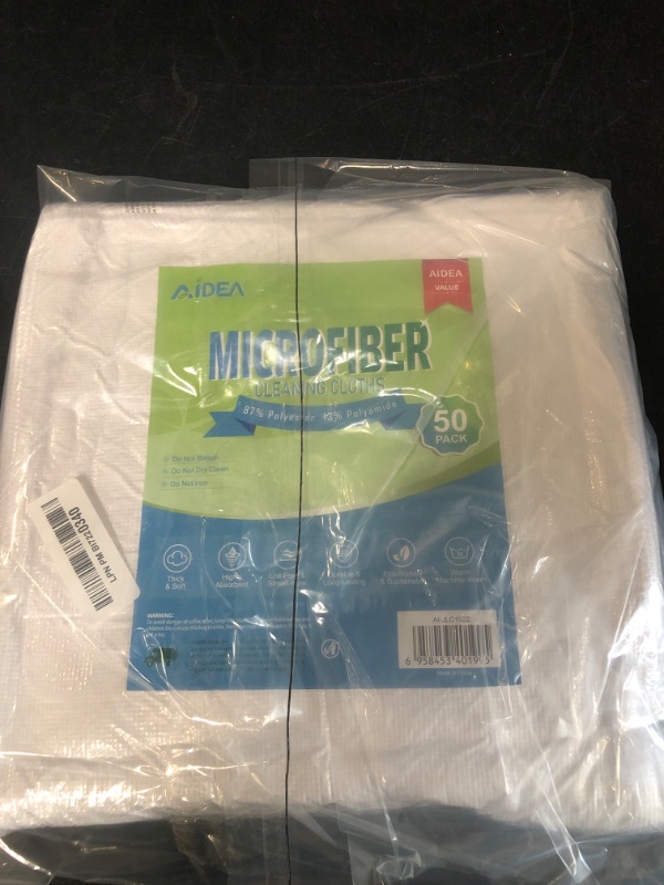 Photo 2 of AIDEA Microfiber Cleaning Cloths White-50PK White-11.5"x 11.5"