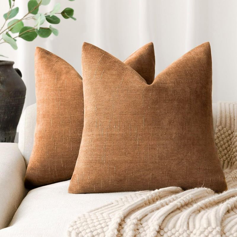 Photo 1 of  Pack of 2 Soft Textured Chenille Throw Decorative Pillow Covers  16x16 Inch, Bronze