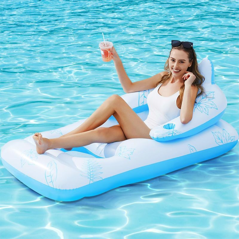 Photo 1 of Inflatable Pool Lounger Float Adult, BAIAI Tanning Pool Lounger Float with Cup Holders Water Pool Chair Floats with Headrest, Backrest & Footrest