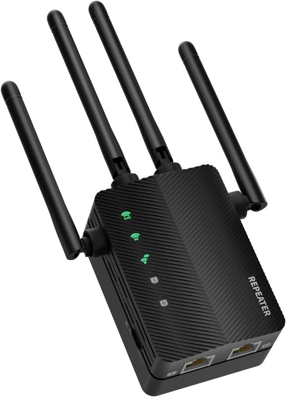 Photo 1 of WiFi Extender, WiFi Booster, Cover up to 12880 sq.ft & 105 Devices, 1200Mbps Wall-Through Strong WiFi Booster, Dual Band 2.4G and 5G, with Ethernet Port & AP Mode, 4 Antennas 360° Full Coverage