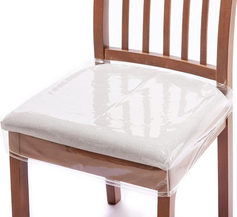 Photo 1 of 4 Pack Plastic Dining Chair seat Covers/slipcovers with Adjustable Belt Strap for 18''x17'' Standard Chair