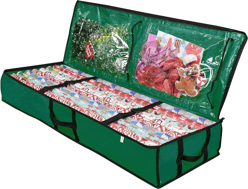 Photo 1 of  Wrapping Paper Storage Containers | Gift Wrap Organizer Under Bed 41”x14”x6” Fits 18-24 Rolls Fit Up to 40” Long Roll Wrap Storage Box Holder with Pockets for Ribbon Bows Etc (Green)