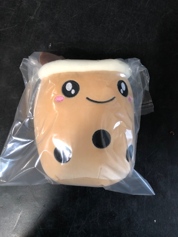 Photo 2 of  Cute Boba Tea Plush Stuffed Bubble Tea Plushie Cartoon Soft Milk Tea Cup Pillow Home Hugging Gift for Kids Brown Big Eyes 9.4 inch