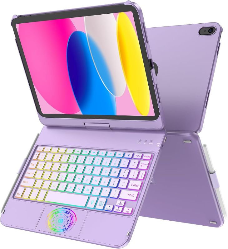 Photo 1 of Touchpad Keyboard Case for iPad 10th Generation,Multi-Touch Trackpad Keyboard Case with Pencil Holder 360°Rotatable Protective Cover for Apple 2022 10.9 inch iPad 10th Gen(Purple)