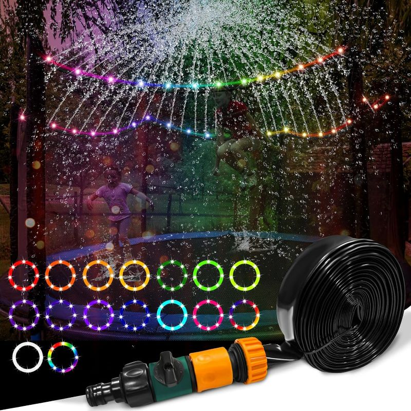 Photo 1 of 2Pcs Outdoor Trampoline Set, 12Ft LED Trampoline Light and Trampoline Sprinkler, Outdoor Trampoline Backyard Water Park, 16Color Change