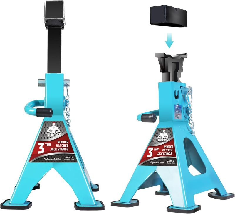 Photo 1 of Jack Stands, 3 Ton (6600 LBs) Adjustable Ratchet Car Lifting Jack Stand with Dual Secure Pins, Insulated Rubber Saddle & Foot Pads for Electric Vehicles, Automotive Mortorcycles, 2 Pack