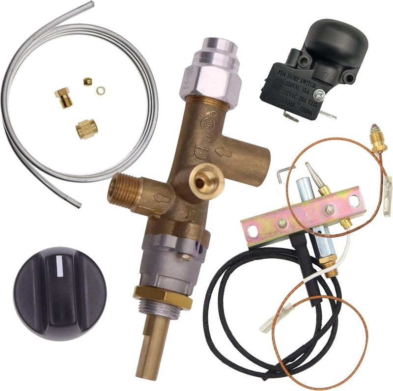 Photo 1 of Propane Fire Pit Main Control Brass Safety Valve Kit,Gas Room Heater Pilot Burner Assembly Parts Thermocouple, Connecting tubes and Tilt switch Safety Device Ignition Component Pilot Assembly Kit