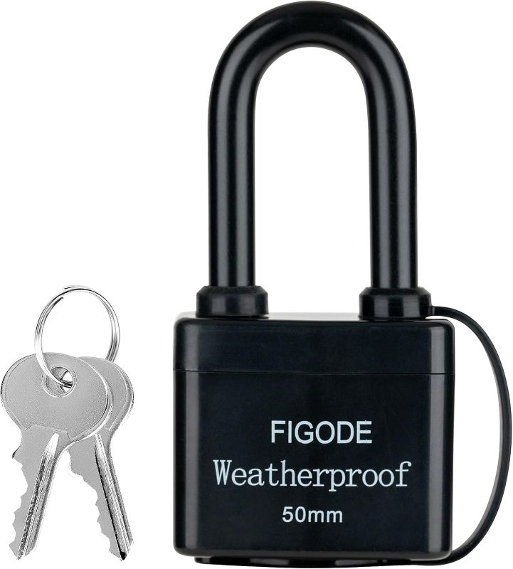 Photo 1 of FIGODE® Outdoor Waterproof Padlock, Covered Heavy Duty Laminated Steel Keyed Lock, 2.2 in. Wide, Long Padlock