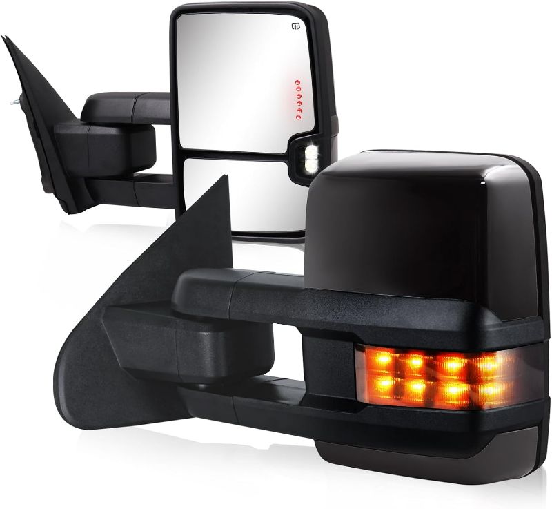 Photo 1 of Towing Mirror for 2014-2018 Chevy Silverado/GMC Sierra Painted Black Turn Signal Lights for Pick-up Truck