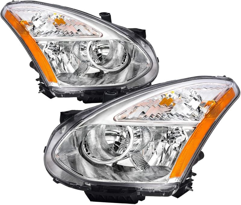 Photo 1 of Headlights Assembly Compatible with 2008-2013 Nissan Rogue,2014-2015 Nissan Rogue Select,Halogen Headlights Driver & Passenger Side, Chrome Housing Amber Reflector