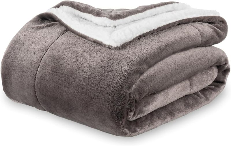 Photo 1 of Berkshire Blanket-Sherpa Fleece Blanket, Warm and Soft Loftmink Reversible Blanket for Bed, Sofa and Travel, Charcoal Grey, 90 in x 90 in