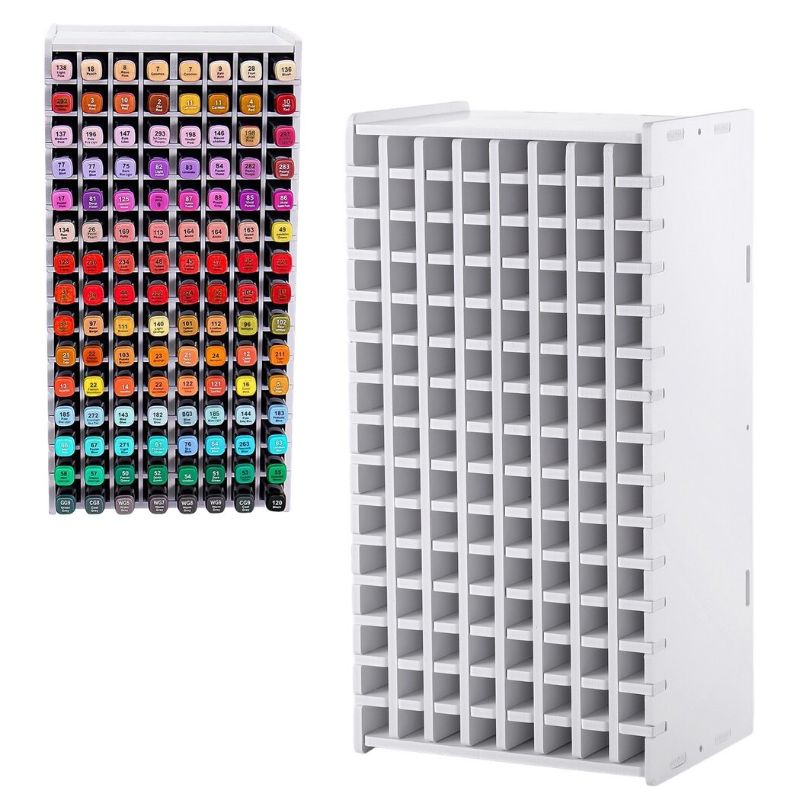 Photo 1 of  Marker Pen Storage Rack Storage Shelves Stationery Organizer Rack Storage Organizer for Pen Compartment Counter Organizer Pen Organizer Rack Office Pen Holder Wooden White Desk