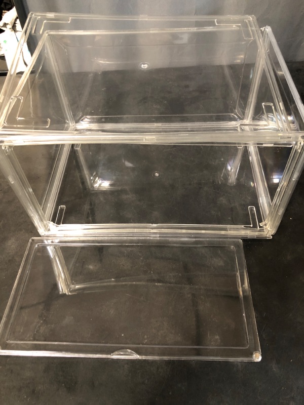 Photo 3 of Clear Shoe Boxes – 360° Clear Plastic Stackable Sneaker StorageOrganizer for Sneakerhead. Professional Boot and Hat Display Case Men Size 14 Large Type B 14.1"x10.6"x7.8"