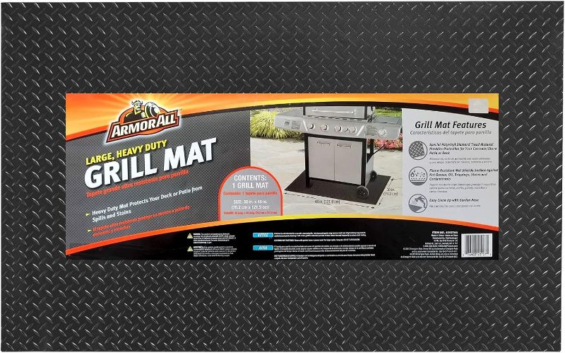 Photo 1 of ArmorAll Heavy Duty Grill Mat | Protects Surfaces from Flame, Mildew, Stains and more | Non-Slip Backing | Polyvinyl Diamond Tread | Easy to Clean | 30 x 48 Inches