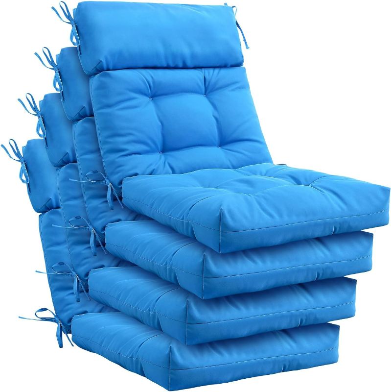 Photo 1 of 4 Pack High Back Chair Cushion Indoor Outdoor Tufted Seat and Back Chair Cushions Rocking Chair Pads Lounge Porch Seat Cushion with Ties for Patio Furniture, 43.4 x 21 x 3.3 Inch(Blue)