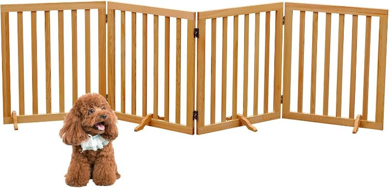 Photo 1 of Dog Gates Wooden Pet Gate Indoor Dog Fence for The House,Collapsible Wood Dog Gates for Stairs,Freestanding Dog Gate for Doorways,House Pet Gate for Dogs,23.6" Height-4 Panels Dog Gate