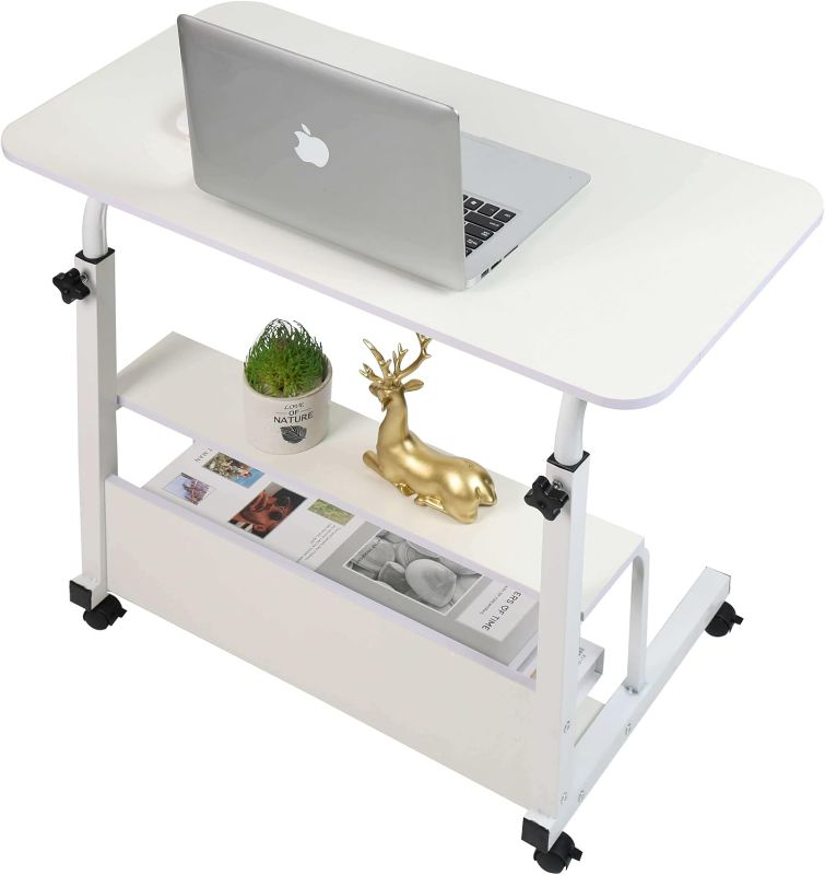 Photo 1 of Small Desk for Laptop Small Space Portable Desk Living Room Sofa Bedroom Bedside with Storage Home Office Desk Adjustable Height Desk Removable Home Office Desk Furniture Size 32 * 16 inches White A